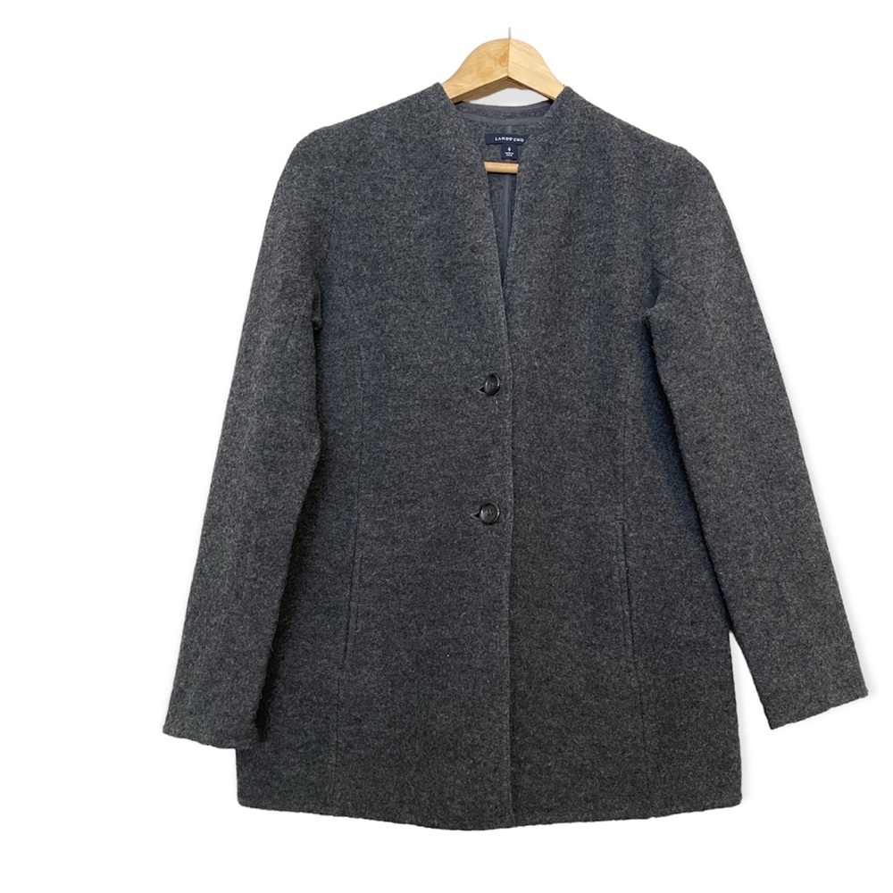 Lands' End Gray Felt Boiled Wool‎ Coat Jacket